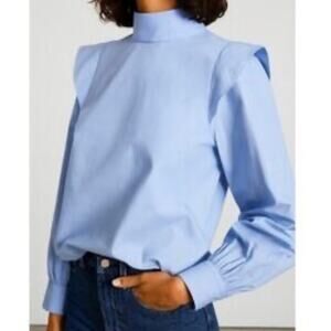 Everlane Cotton Wing Sleeve Mockneck Top Long Sleeves Women's 4 Blue